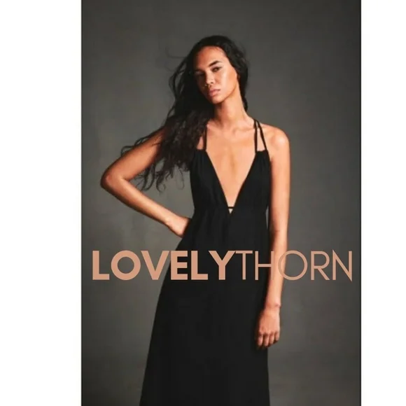 ZARA // black strappy plunge open back goddess midi dress - Picture 2 of 16